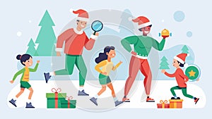 In a festive holidaythemed scavenger hunt families dress up in workout gear and search for hidden exercise stations such