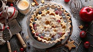 Festive Homemade Apple Berry Pie with Star-Shaped Crust