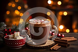 Festive hot cocoa drink with marshmellows