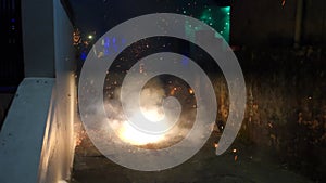 Festive Illumination: Firecracker Igniting with Bright Flames and Smoke During Diwali Festival in Uttarakhand, India