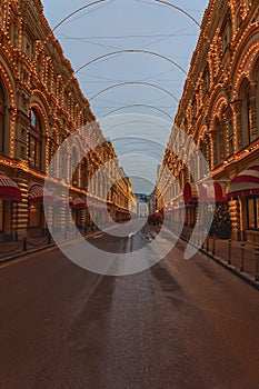 Festive illumination on one of the streets in the center of Moscow