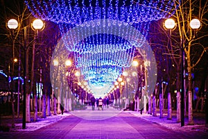 Festive Illumination On Street In Gomel. New Year photo