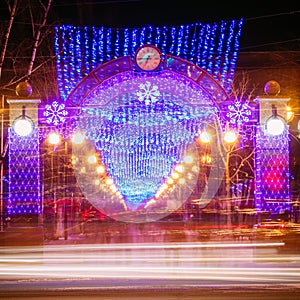 Festive Illumination On Street, New Year In