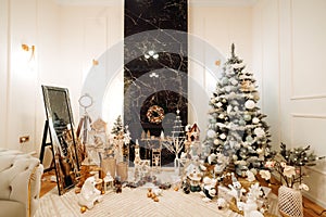 Festive interior with decorated Christmas tree