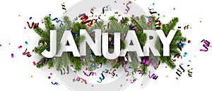 Festive january banner with colorful serpentine.