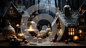 A festive and joyous Hanukkah scene, with a menorah lit up and surrounded by dreidels, gelt