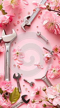 A festive Labor Day background showcasing work tools and symbolizing appreciation for the workforce. photo