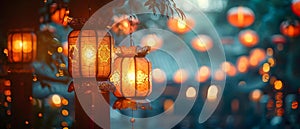 Festive Lantern Glow: A Beacon of Joy and Generosity. Concept Festive Decor, Lanterns, Glow, Joyful