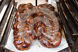 Festive, large braided challah loaves