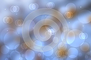 Festive light brown blue silver bright abstract bokeh background with white circles. Template for your design. Beautiful texture