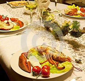 Festive lobster dinner