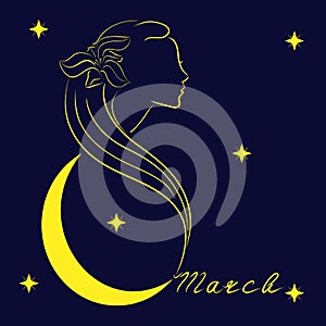 Festive logo or postcard vector illustration.International Women`s Day on March 8.