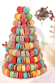 Festive macaroons on display at wedding reception