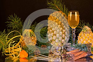 festive meal with yellow pineapples