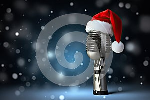 Festive Melodies Composite Image of Microphone with Santa Hat, Amplifying Holiday Cheer. created with Generative AI