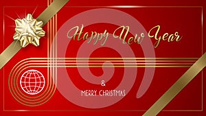 Festive Merry Christmas and Happy New Year greeting card template on red background