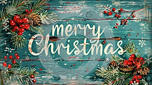 Rustic Merry Christmas Holiday Greeting photo