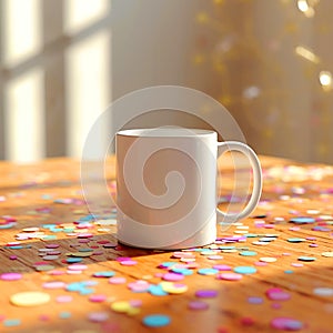 Festive Mug Confetti on Wood Table
