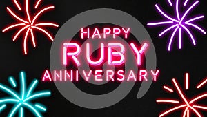 festive neon backlit style of the word happy ruby anni ai generated