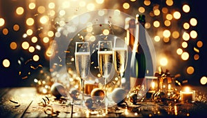 Elegant New Year's Eve Celebration Background with Champagne, AI Generated