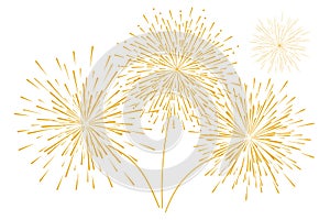 Festive new year`s Golden fireworks isolated on a white background. Vector illustration