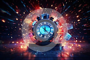 Festive New Years countdown clock with glowing