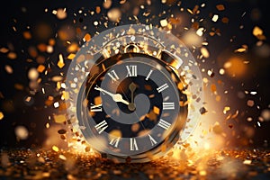 Festive New Years countdown clock with glowing