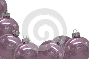 Festive ornaments on white background. Merry Christmas and Happy New Year Holidays greeting card, frame, banner.