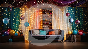Festive Party Room Decorated with Balloons