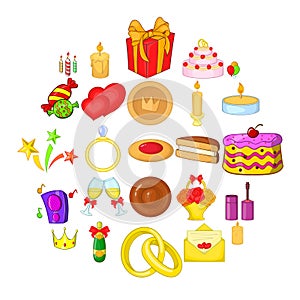 Festive pastime icons set, cartoon style