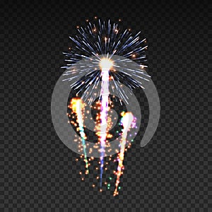 Festive patterned firework bursting in various shapes sparkling pictograms set against black background abstract