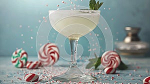 Festive Peppermint Cocktail with Candy Canes and Confetti