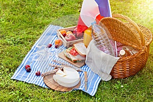 Festive picnic for the national holiday of France 14 July with French flag