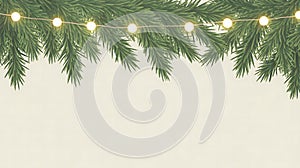 Festive Pine Branches with Warm String Lights Holiday Season Background