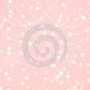 Festive  pink  background  string  gold  blurred light colored template with gold stars elements holiday banner