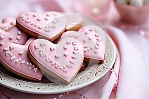 Festive Pink colorful heart cookies. Generate Ai