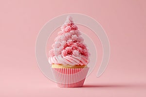 Whimsical Pink Christmas Tree Cupcake