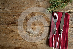 Festive place setting with beautiful cutlery for christmas holiday dinner