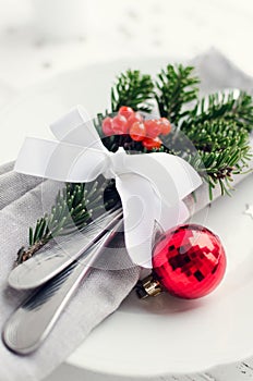 Festive place setting for christmas dinner