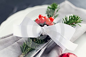 Festive place setting for christmas dinner