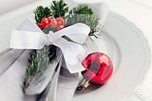 Festive place setting for christmas dinner