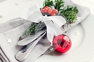 Festive place setting for christmas dinner