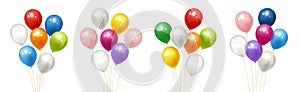 Festive realistic balloons bunch set. Celebration design with colorful balloons. Vector illustration in 3D style