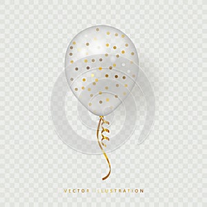 Festive realistic transparent balloon with glitter confetti. 3d vector illustration