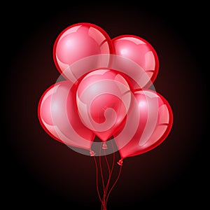 Festive red balloons on isolated plaid transparent background. Vector illustration