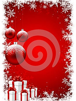 Festive Red Christmas Background with Ornaments and Snowflakes Unique Design