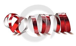 Festive red ribbon on white background. Realistic vector streamers.