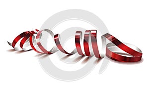 Festive red ribbon on white background. Realistic vector streamers.