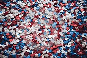 Festive red white and blue 4th July party celebration confetti background. Generative ai