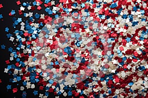 Festive red white and blue 4th July party celebration confetti background. Generative ai